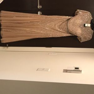 Adrianna Pappell Cap Sleeve Fully Beaded Mesh Gown